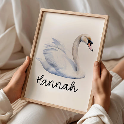 Poster Schwan A2 A3 A4 Wunschname Kinderposter Poster Kinderzimmer Poster Baby Geschenk Mädchen Geschenk Junge Poster Kinder Tierposter  kleinebuchstaben DIN A4 (21x29,7 cm) Schriftart 1 