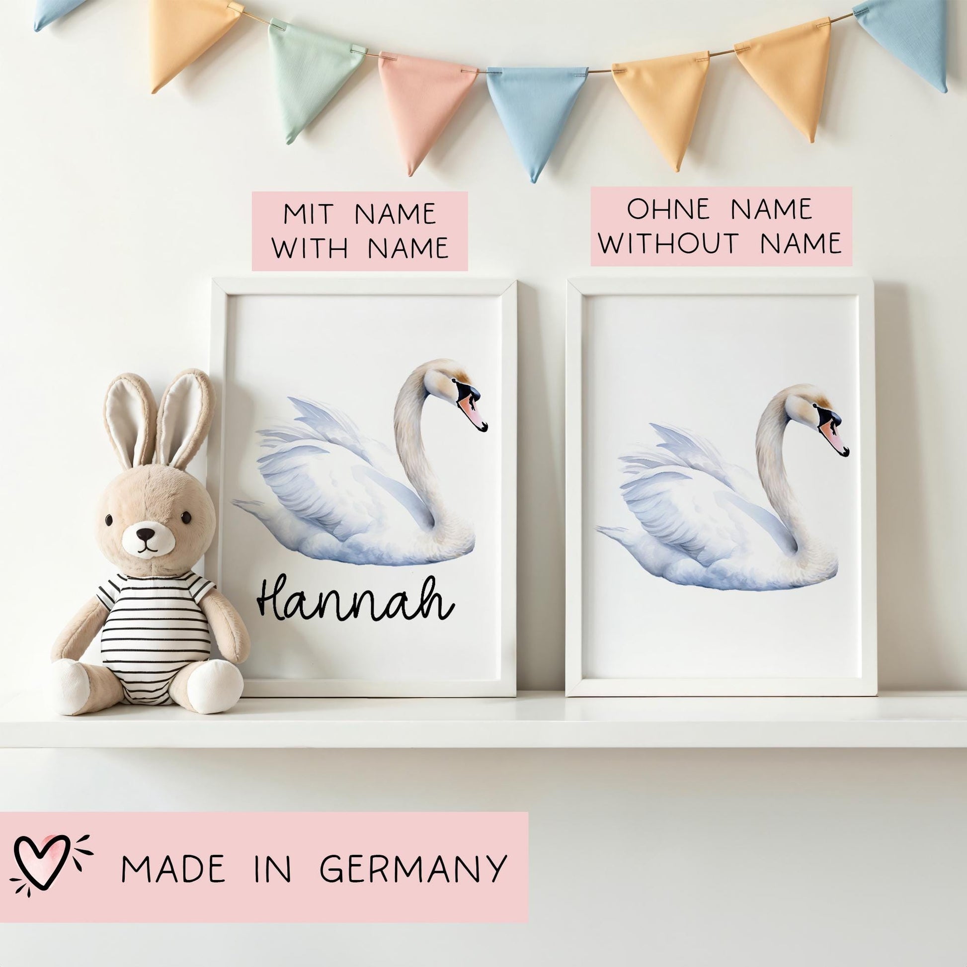 Poster Schwan A2 A3 A4 Wunschname Kinderposter Poster Kinderzimmer Poster Baby Geschenk Mädchen Geschenk Junge Poster Kinder Tierposter  kleinebuchstaben   