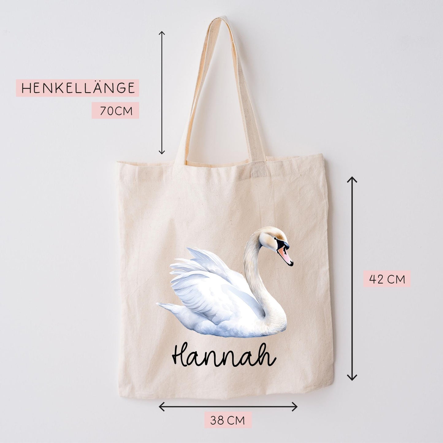 Stofftasche Schwan mit Namen Baumwolltasche Tasche - Personalisiert Beutel Kindertasche -Wunschname - Wechselwäsche - Jutebeutel - KIGA  kleinebuchstaben   