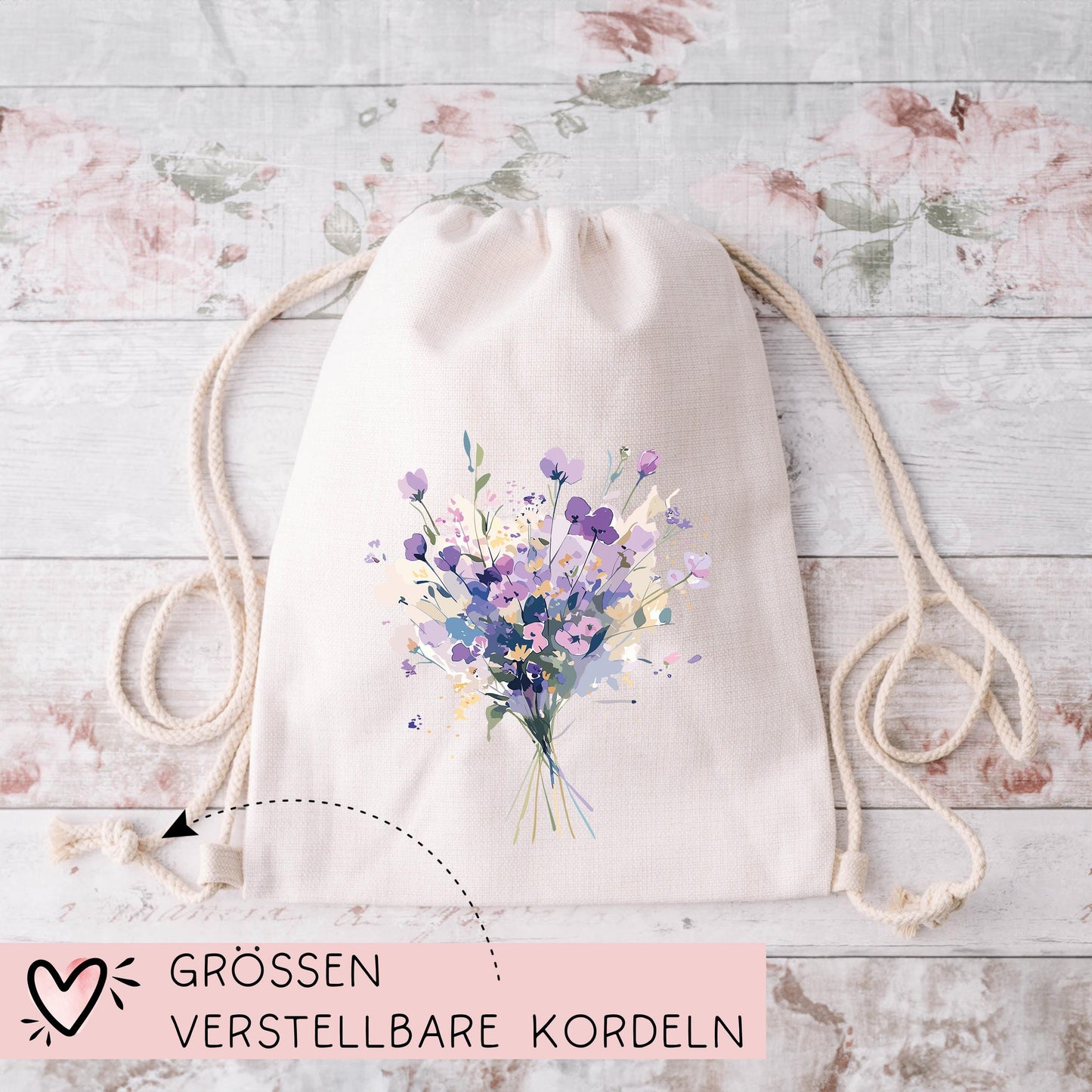 Stofftasche Baumwolltasche Blumenstrauß Tasche - Geschenk - Einkaufstasche für Frauen -Tragetasche Jutebeutel - Weihnachten - Oma - Nikolaus  kleinebuchstaben   