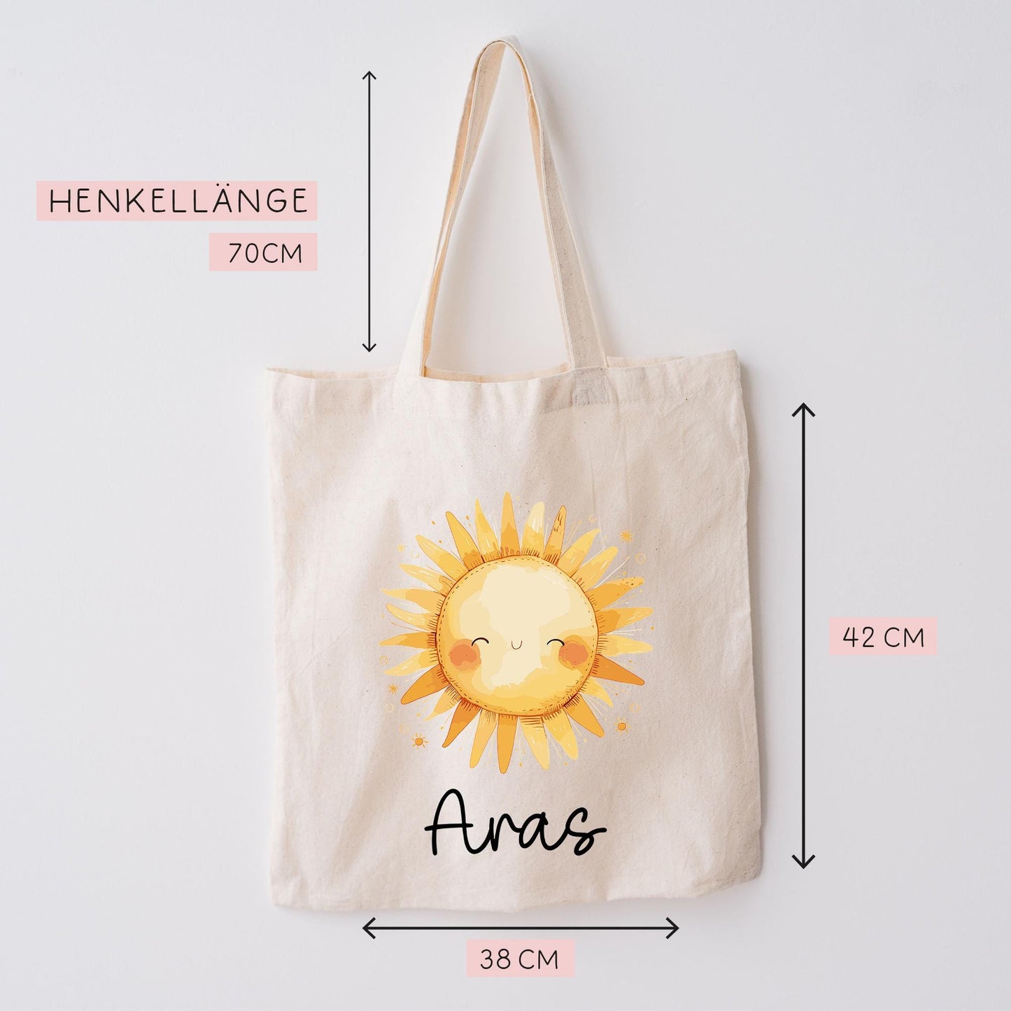 Stofftasche Sonne Personalisiert Tasche Baumwolltasche - Beutel Kindertasche mit oder ohne Wunschname - Wechselwäsche Jutebeutel - KIGA  kleinebuchstaben   