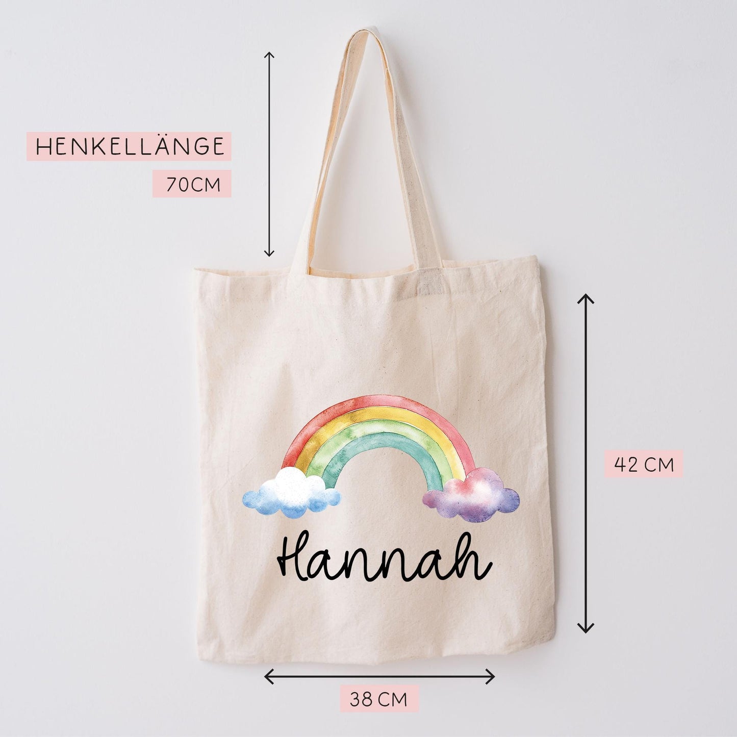 Stofftasche Regenbogen mit Namen Baumwolltasche Tasche - Personalisiert Beutel Kindertasche -Wunschname - Wechselwäsche - Jutebeutel - KIGA  kleinebuchstaben   