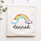 Turnbeutel Regenbogen mit Namen- Personalisiert - Wechselwäsche - Wunschnamen - Kindergarten - Schule - Name - Wechselkleidung - Weihnachten  kleinebuchstaben Stofftasche Schriftart 1 