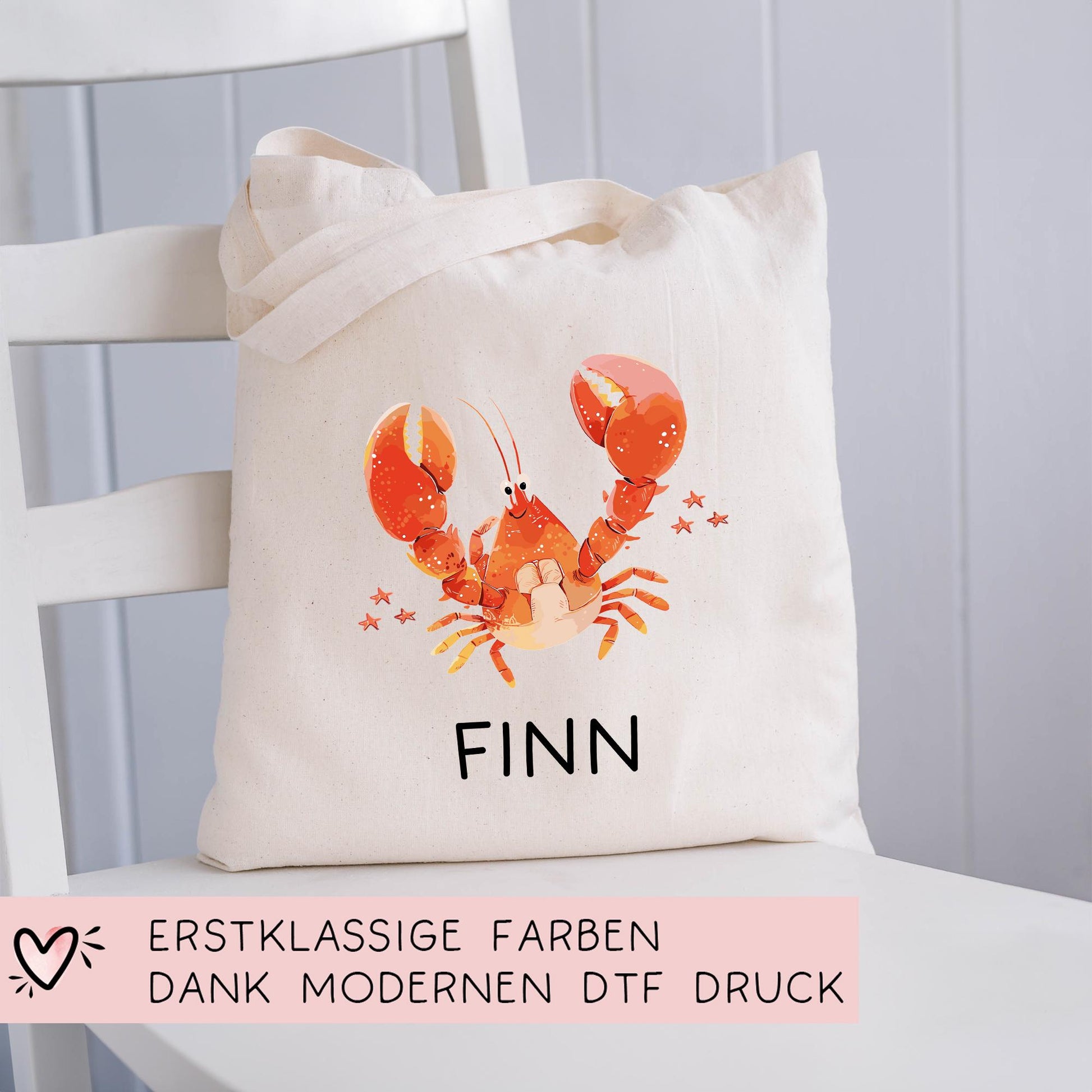 Stofftasche Krabbe mit Namen Baumwolltasche Tasche - Personalisiert Beutel Kindertasche mit Wunschname - Wechselwäsche - Jutebeutel - KIGA  kleinebuchstaben   