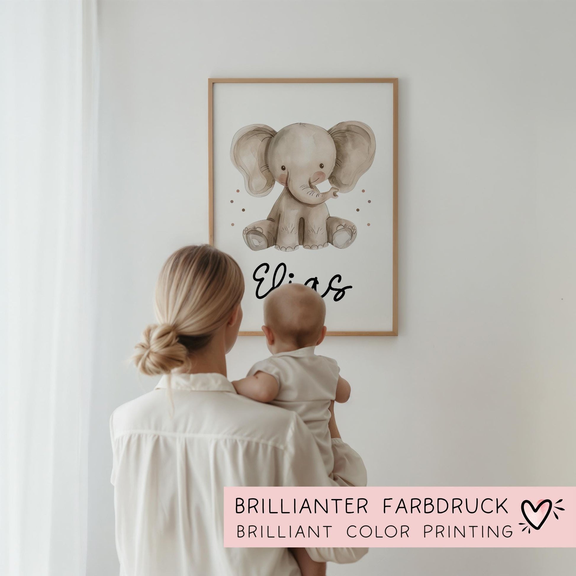 Süßer Elefant Poster Personalisiert mit oder ohne Namen für Kinderzimmer. Namensposter - Geschenkidee. Geschenk - Wanddeko Jungen Mädchen  kleinebuchstaben   