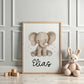 Süßer Elefant Poster Personalisiert mit oder ohne Namen für Kinderzimmer. Namensposter - Geschenkidee. Geschenk - Wanddeko Jungen Mädchen  kleinebuchstaben   