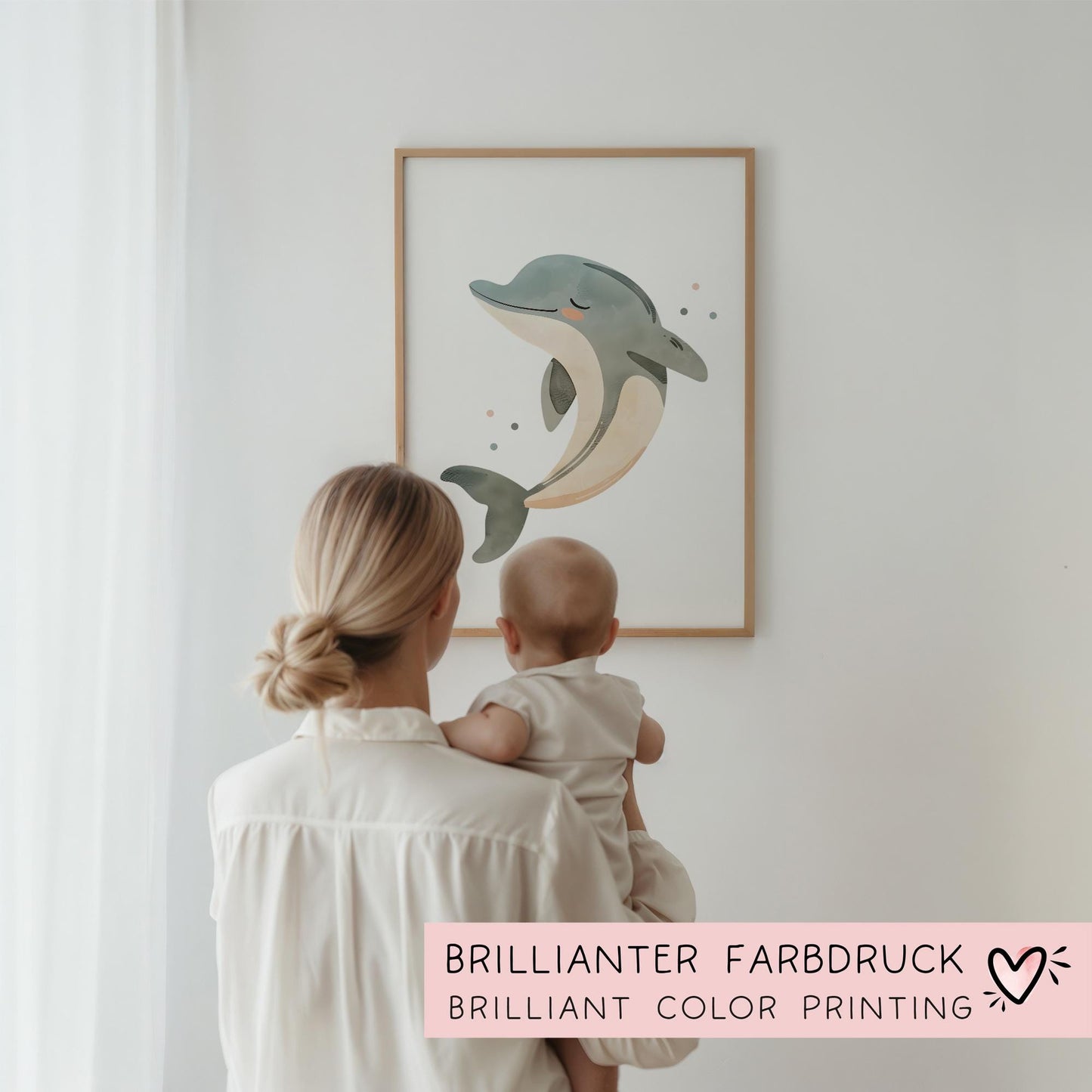 Delfin DIN A4 Poster mit Namen - Personalisiert mit od. ohne Namen für Kinderzimmer -Namensposter - Geschenkidee. Geschenk - Wanddeko Tiere  kleinebuchstaben   