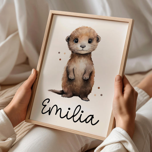 Poster Otter A2 A3 A4 Wunschname Kinderposter Poster Kinderzimmer Poster Baby Geschenk Mädchen Geschenk Junge Poster Kinder Tierposter  kleinebuchstaben DIN A4 (21x29,7 cm) Schriftart 1 