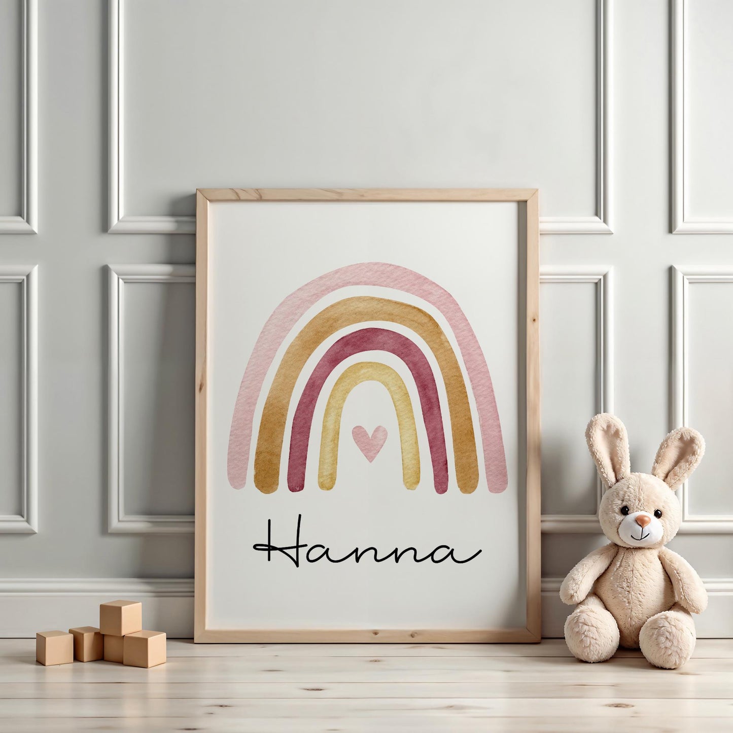 Regenbogen Boho Poster Personalisiert mit oder ohne Namen für Kinderzimmer. Namensposter - Geschenkidee. Geschenk Baby - Wanddeko - Rosa Rot  kleinebuchstaben   