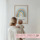 Poster Regenbogen Boho Personalisiert mit oder ohne Namen für Kinderzimmer. Namensposter - Geschenkidee. Geschenk Baby - Wanddeko - Blau  kleinebuchstaben   