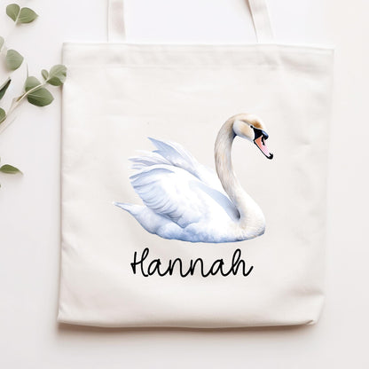 Stofftasche Schwan mit Namen Baumwolltasche Tasche - Personalisiert Beutel Kindertasche -Wunschname - Wechselwäsche - Jutebeutel - KIGA  kleinebuchstaben Stofftasche Schriftart 1 