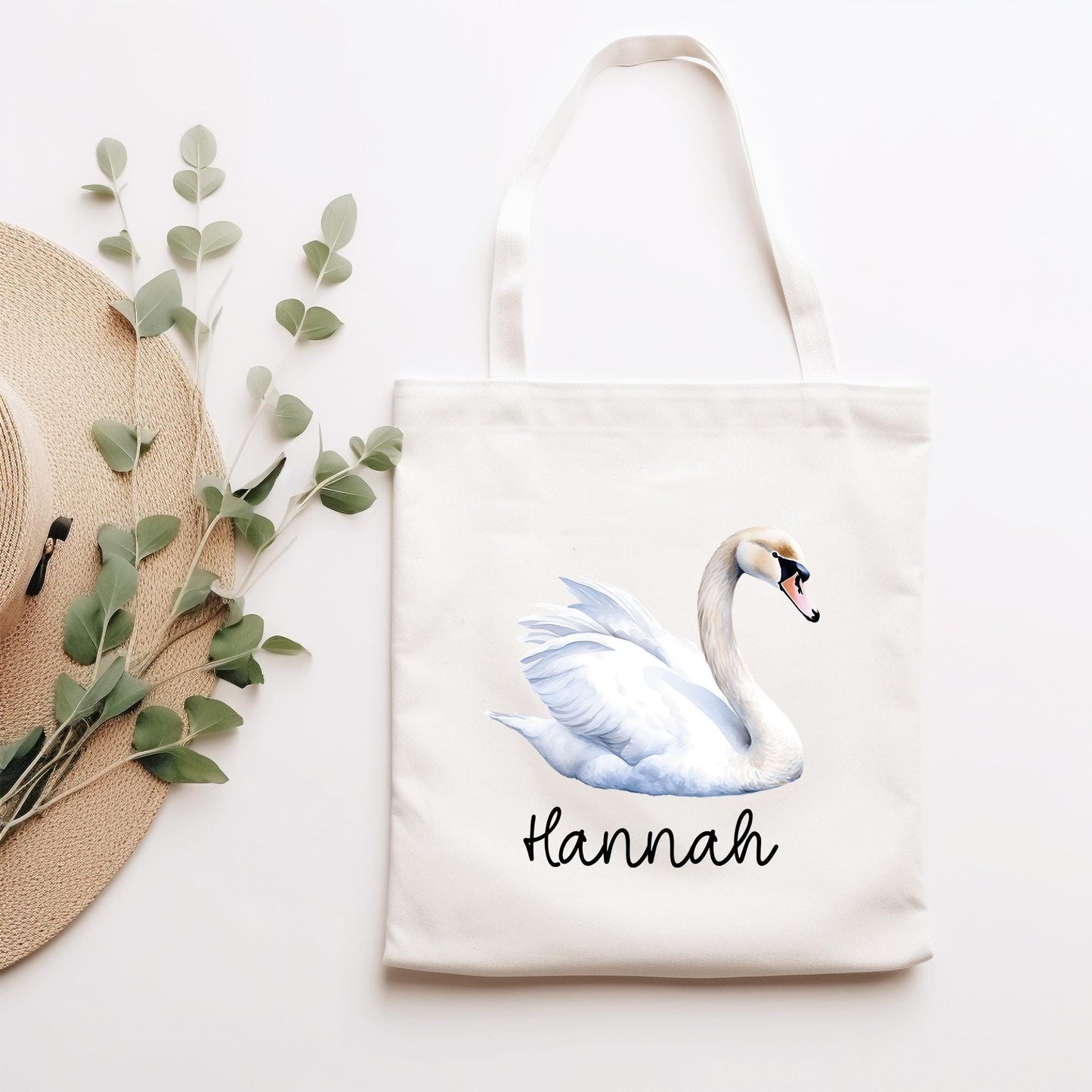 Stofftasche Schwan mit Namen Baumwolltasche Tasche - Personalisiert Beutel Kindertasche -Wunschname - Wechselwäsche - Jutebeutel - KIGA  kleinebuchstaben   