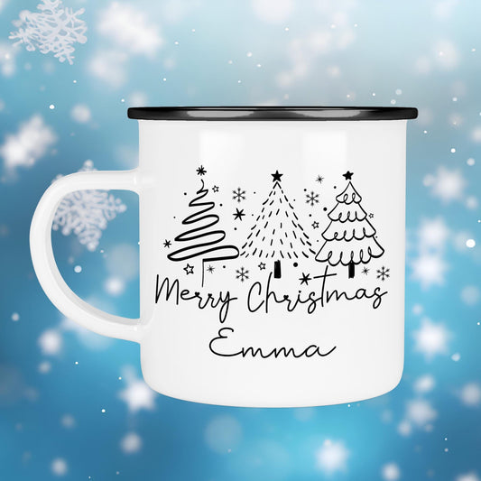 Personalisierte Emaille Tasse Merry Christmas - Becher - Weihnachten - Nikolaus - Namenstasse - Weihnachtstasse - Weihnachtsbecher - Tasse  kleinebuchstaben   