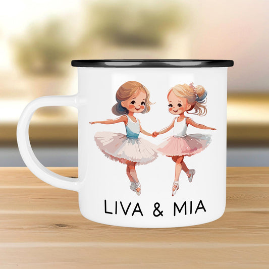 Ballerina Emaille Tasse Personalisiert Becher mit Wunschnamen - Emailletasse für Kinder - Tasse personalisiert - Weihnachten - Geburtstag  kleinebuchstaben Randfarbe: Schwarz Schriftart 1 