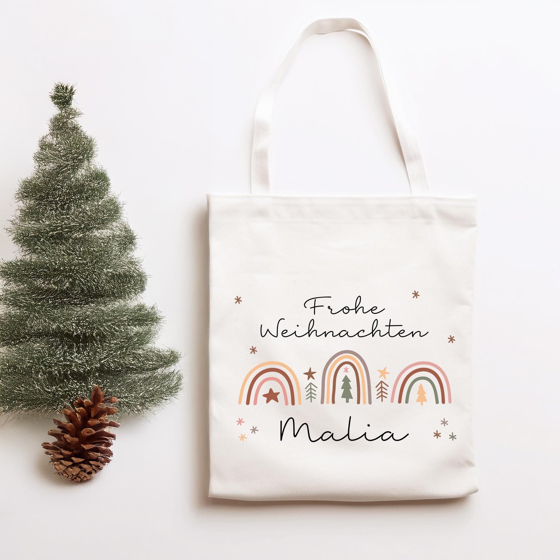 Personalisierte Stofftasche Weihnachten Regenbogen - Geschenktasche - Geschenk - Beutel - Wunschname - Geschenktüte - Nikolaus - Mama Papa  kleinebuchstaben   