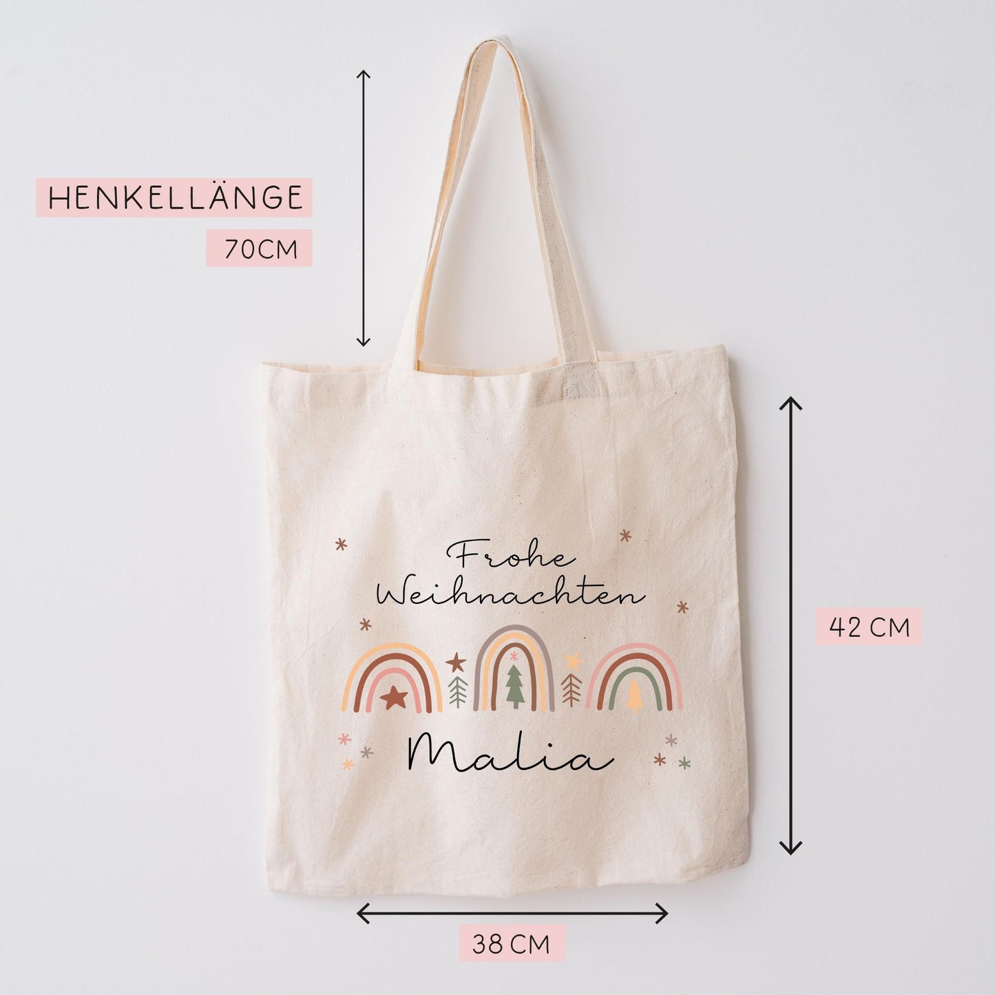 Personalisierte Stofftasche Weihnachten Regenbogen - Geschenktasche - Geschenk - Beutel - Wunschname - Geschenktüte - Nikolaus - Mama Papa  kleinebuchstaben   