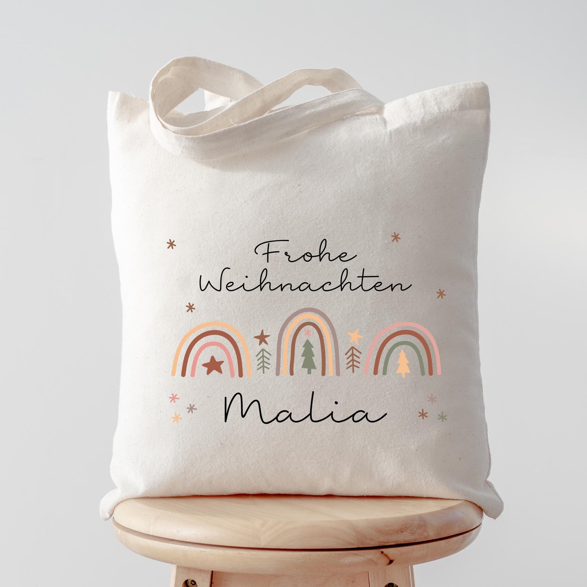 Personalisierte Stofftasche Weihnachten Regenbogen - Geschenktasche - Geschenk - Beutel - Wunschname - Geschenktüte - Nikolaus - Mama Papa  kleinebuchstaben   