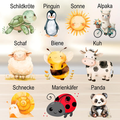 Personalisierte Kinder Spardose mit Namen aus Keramik  - Schildkröte - Pinguin - Biene - Alpaka -Marienkäfer - Panda - Schnecke - Sonne  kleinebuchstaben Schaf  