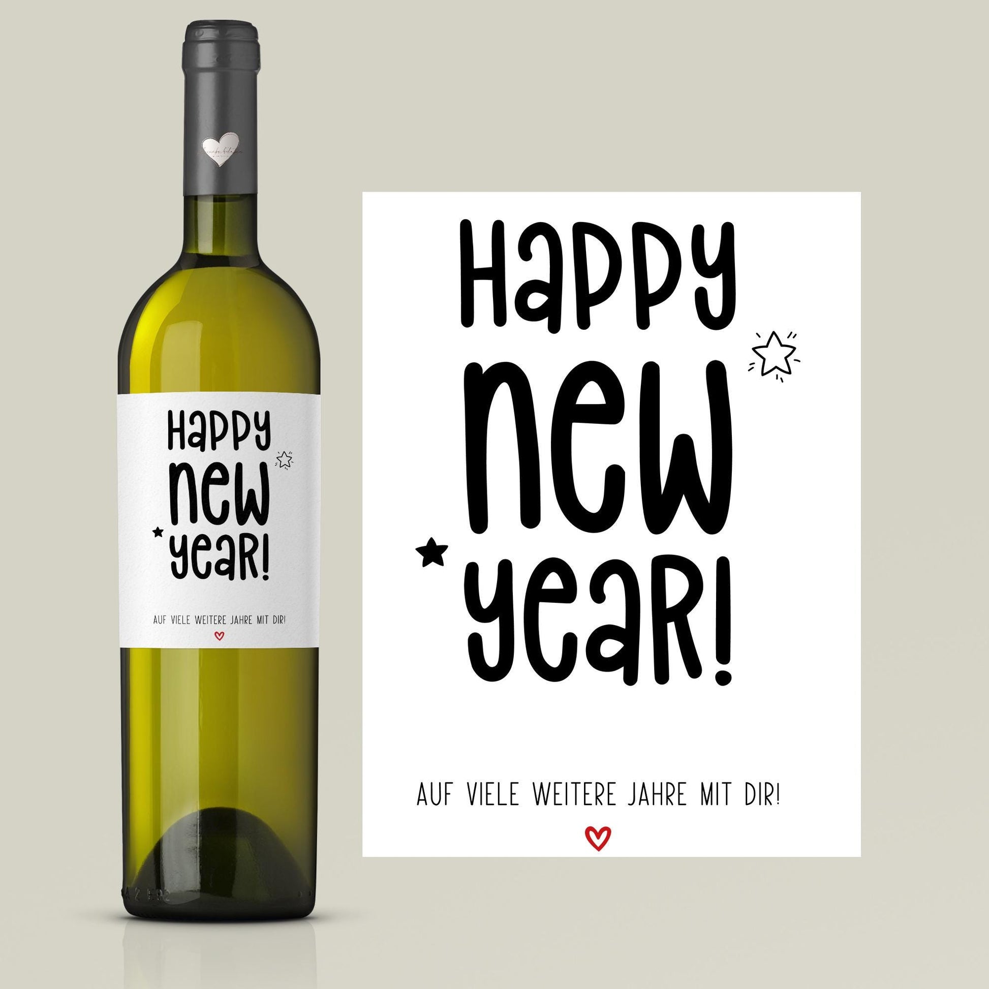 Personalisiertes Wein Etikett Gutschein Happy New Year Weinflaschen Etikett | Wunschtext Silvester | Rubbellos Weinetikett Neujahr 2025 kleinebuchstaben