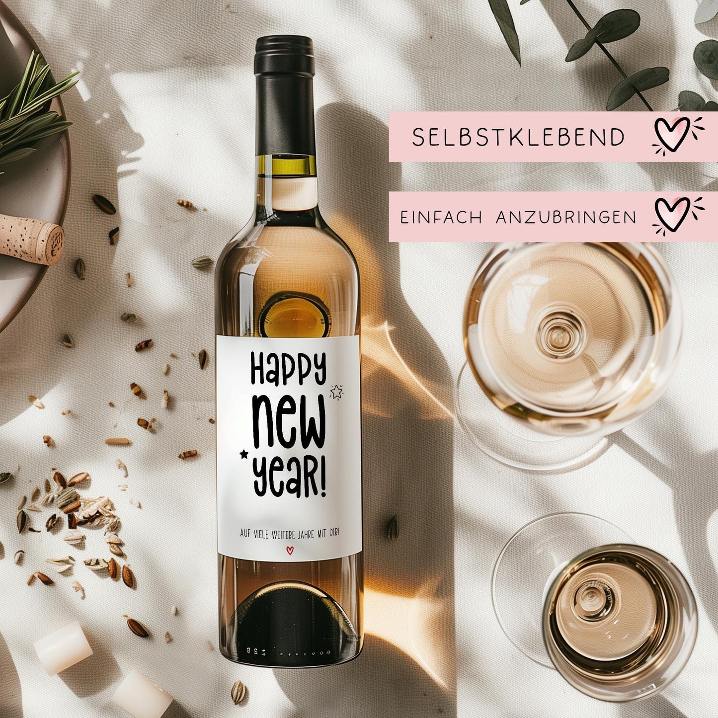 Personalisiertes Wein Etikett Gutschein Happy New Year Weinflaschen Etikett | Wunschtext Silvester | Rubbellos Weinetikett Neujahr 2025 kleinebuchstaben