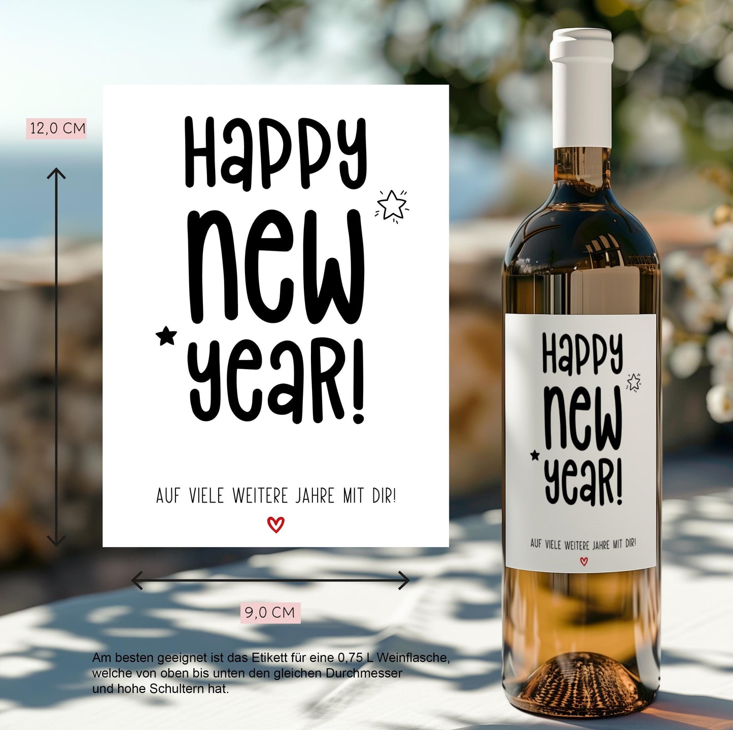 Personalisiertes Wein Etikett Gutschein Happy New Year Weinflaschen Etikett | Wunschtext Silvester | Rubbellos Weinetikett Neujahr 2025 kleinebuchstaben