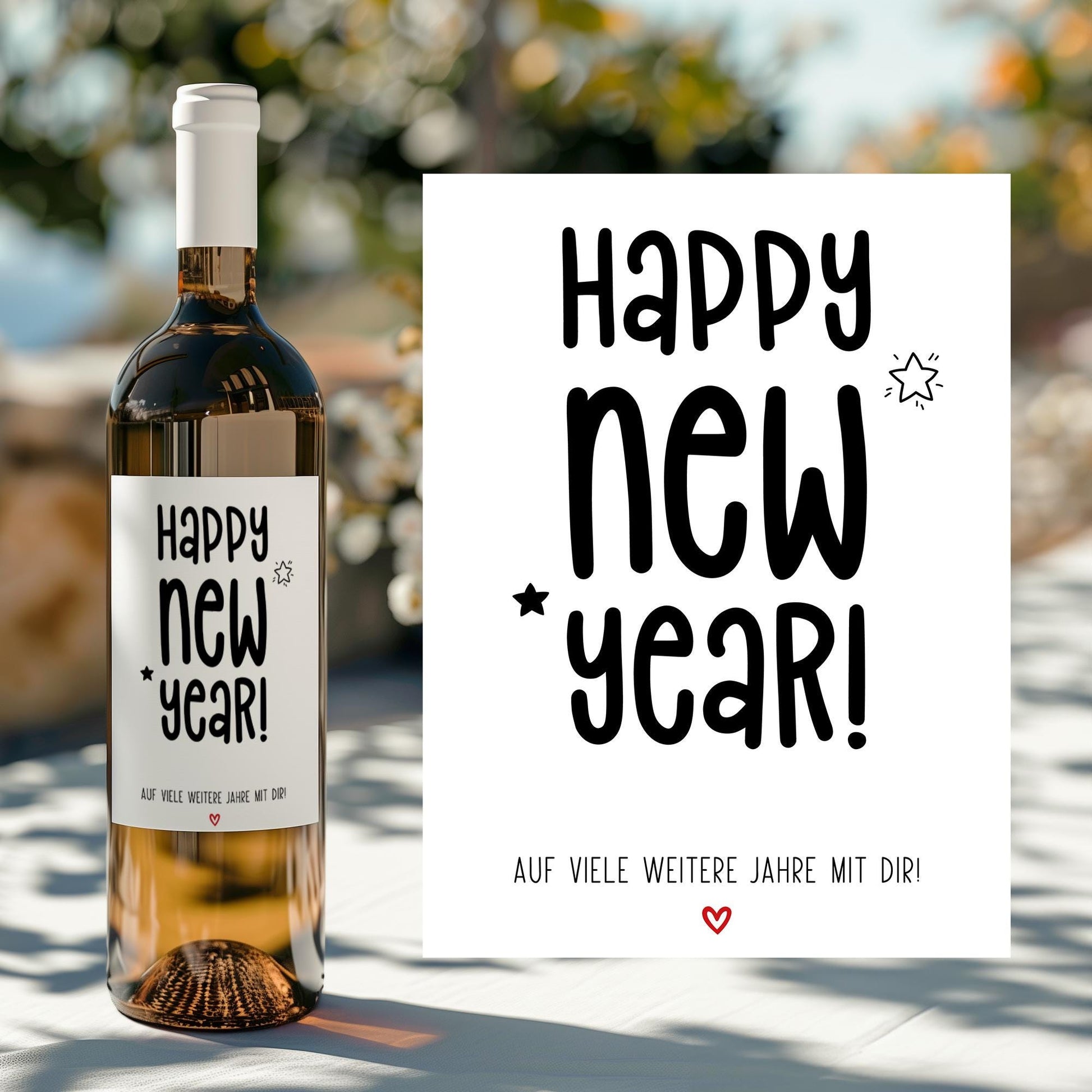 Personalisiertes Wein Etikett Gutschein Happy New Year Weinflaschen Etikett | Wunschtext Silvester | Rubbellos Weinetikett Neujahr 2025 kleinebuchstaben