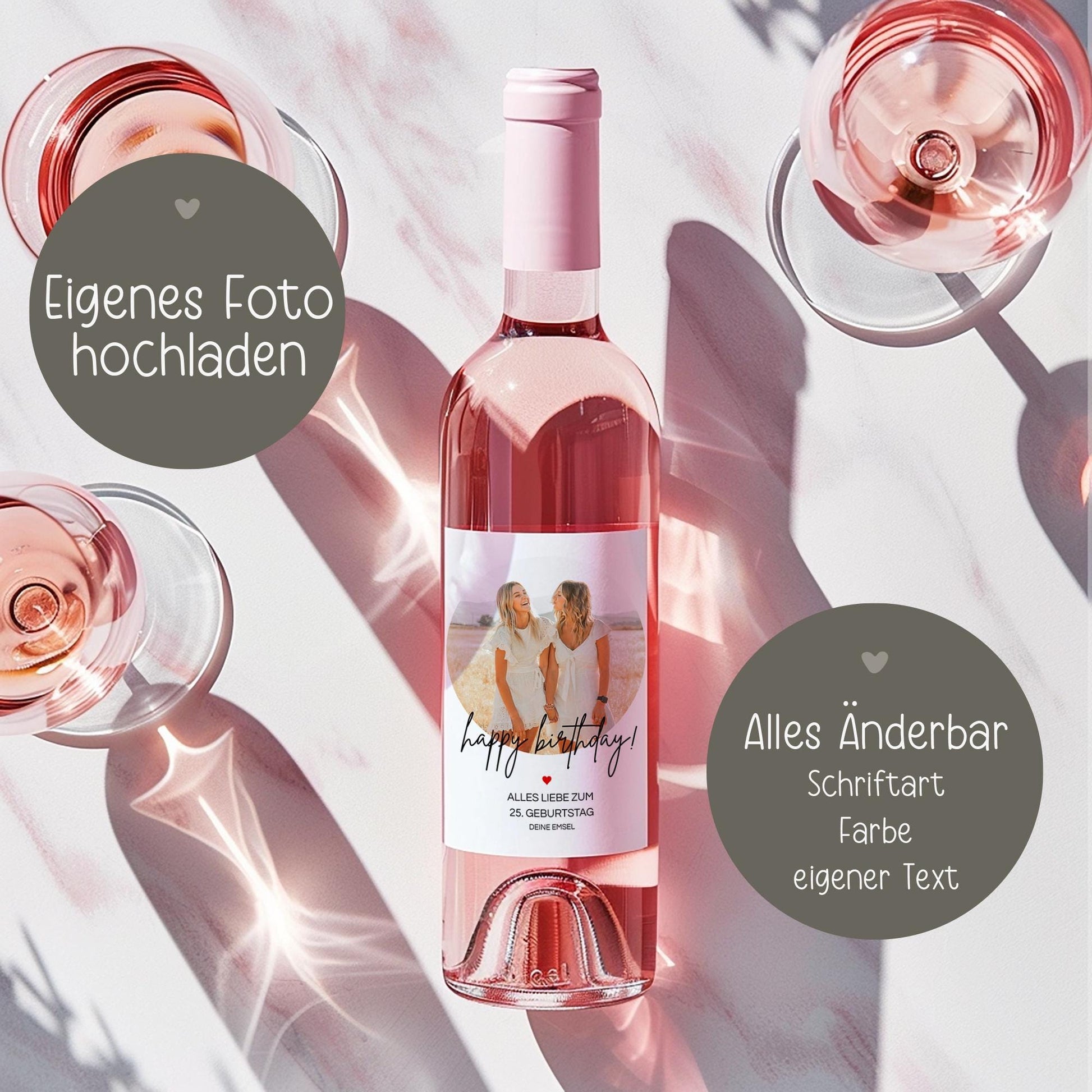 Personalisiertes Weinetikett Happy Birthday, Geburtstags-Flaschenetikett mit Foto & Namen, ideales Geschenk mit Foto, Eigenes Design kleinebuchstaben