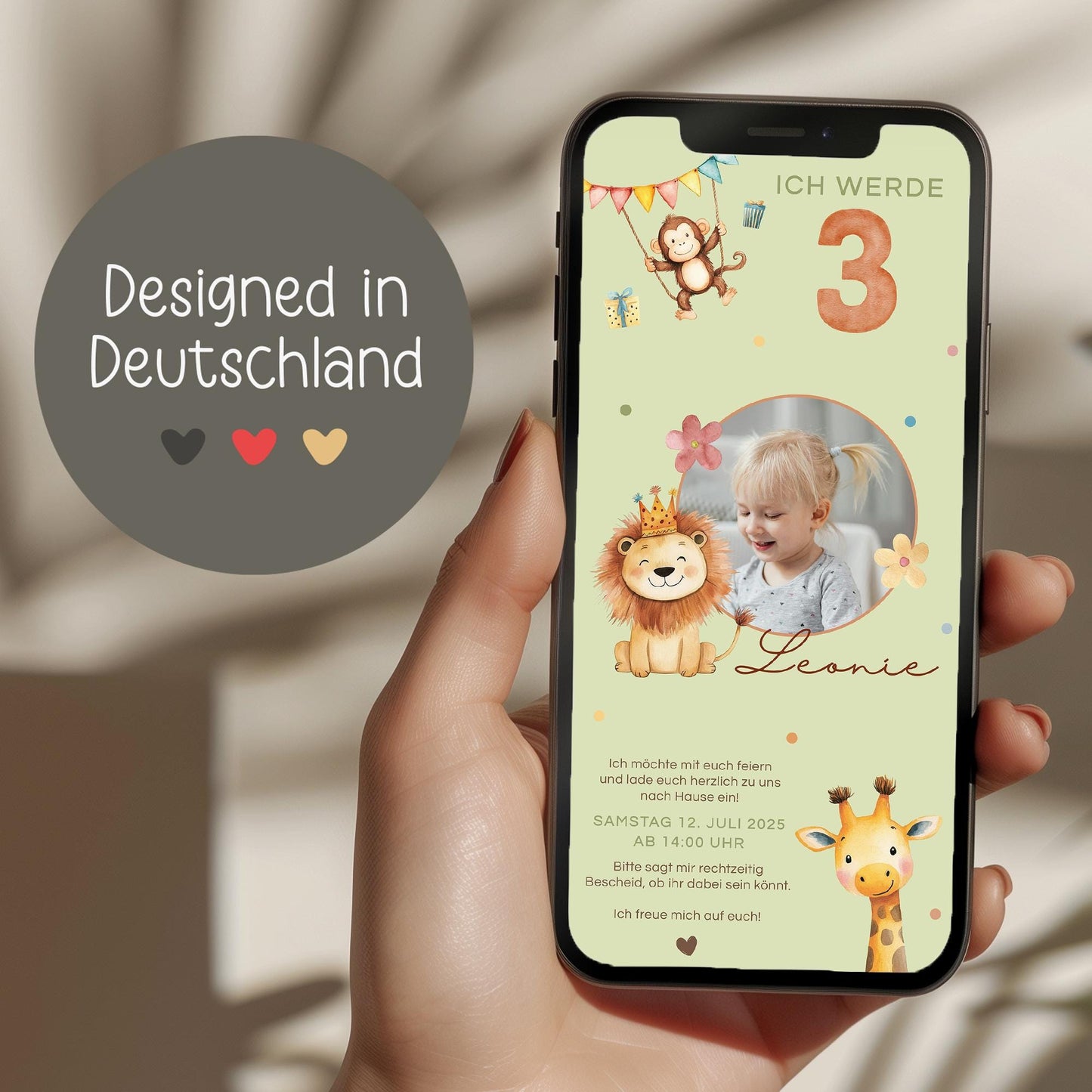 Digitale Einladung Kindergeburtstag 1 2 3 4, personalisierbare E-Card WhatsApp, Einladung Foto Mädchen, Junge, Geburtstagseinladung Vorlage kleinebuchstaben