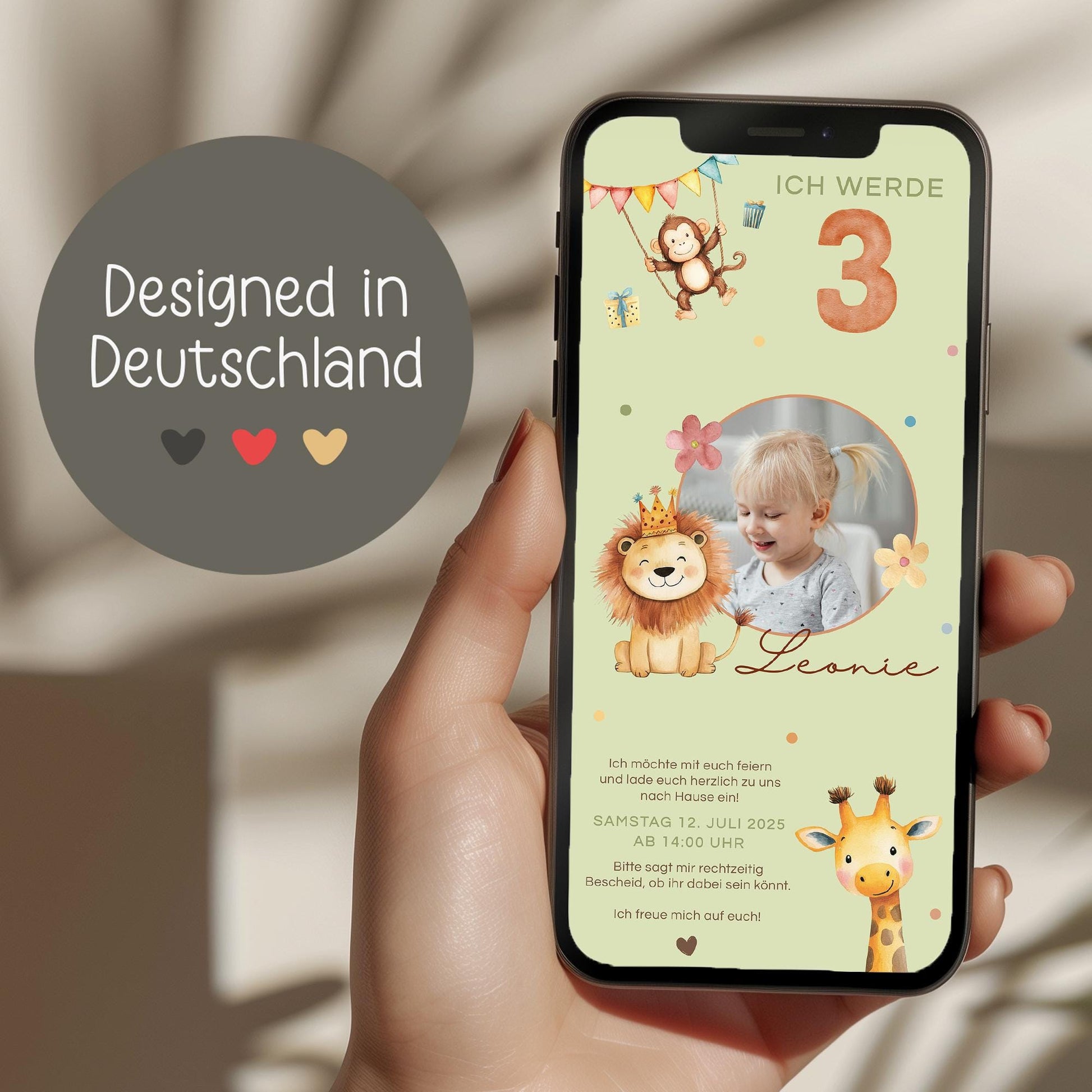Digitale Einladung Kindergeburtstag 1 2 3 4, personalisierbare E-Card WhatsApp, Einladung Foto Mädchen, Junge, Geburtstagseinladung Vorlage kleinebuchstaben