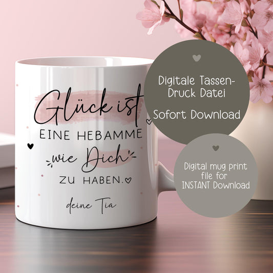 Personalisiertes Glück ist Tasse - Digital Vorlage - Mit eigenen Namen - Spruch - Geschenk für Schwester, Mama, Oma - Geburtstagsgeschenk kleinebuchstaben