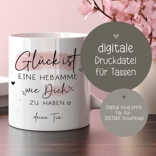Personalisiertes Glück ist Tasse - Digitale Tassen Vorlage - Eigenen Namen - Spruch - Geschenk für Schwester, Mama, Oma, Geburtstagsgeschenk kleinebuchstaben