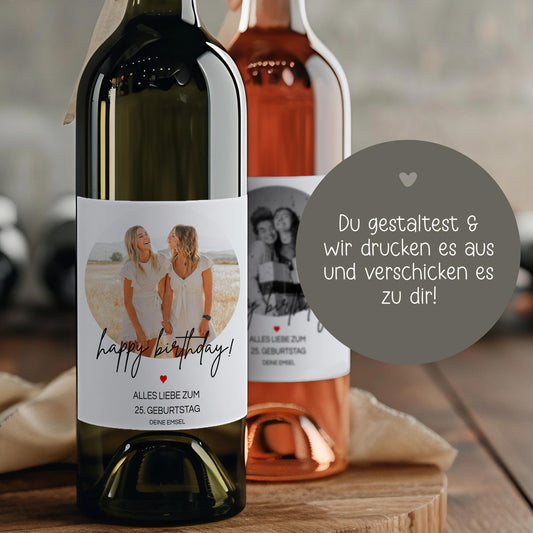 Personalisiertes Weinetikett Happy Birthday, Geburtstags-Flaschenetikett mit Foto & Namen, ideales Geschenk mit Foto, Eigenes Design kleinebuchstaben
