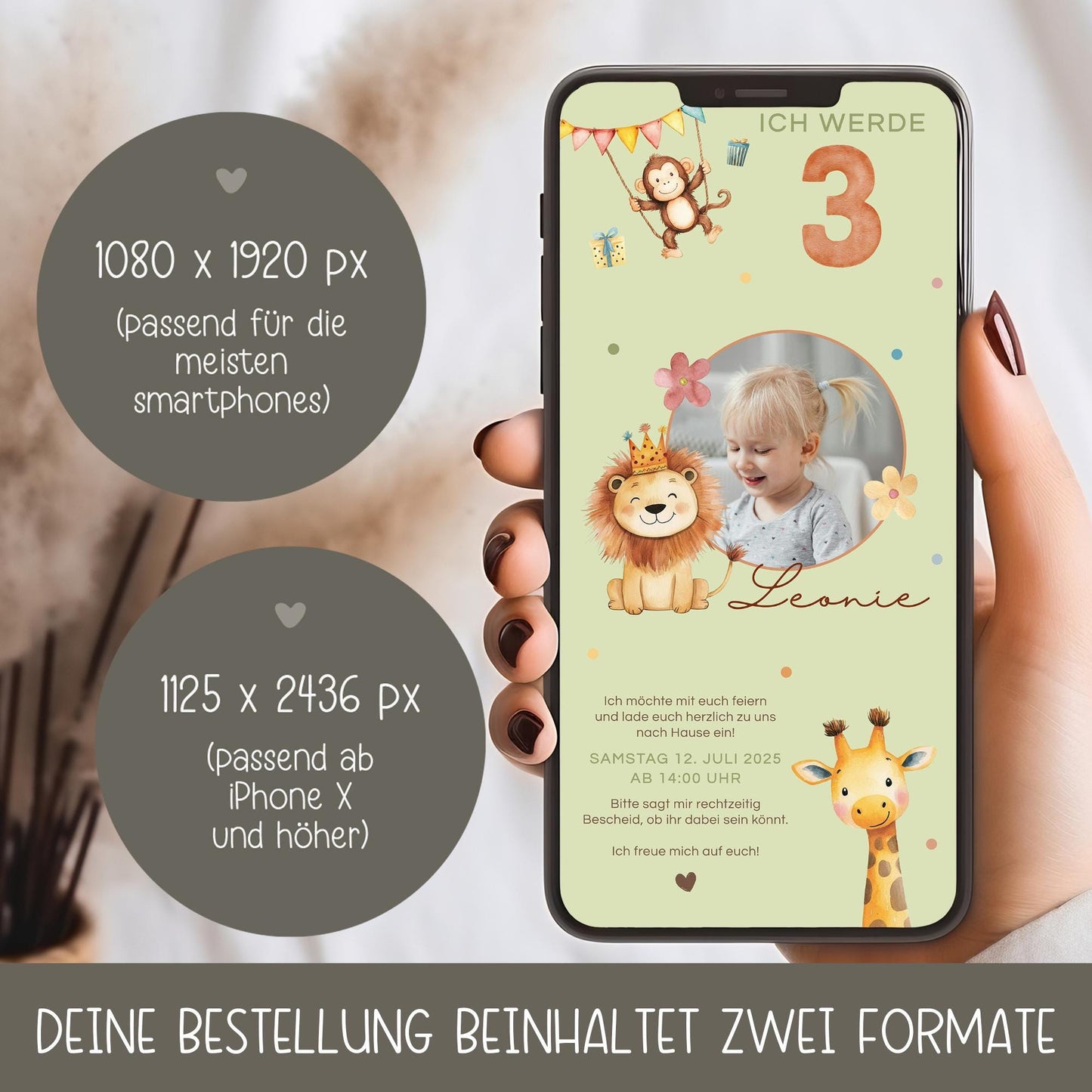 Digitale Einladung Kindergeburtstag 1 2 3 4, personalisierbare E-Card WhatsApp, Einladung Foto Mädchen, Junge, Geburtstagseinladung Vorlage kleinebuchstaben