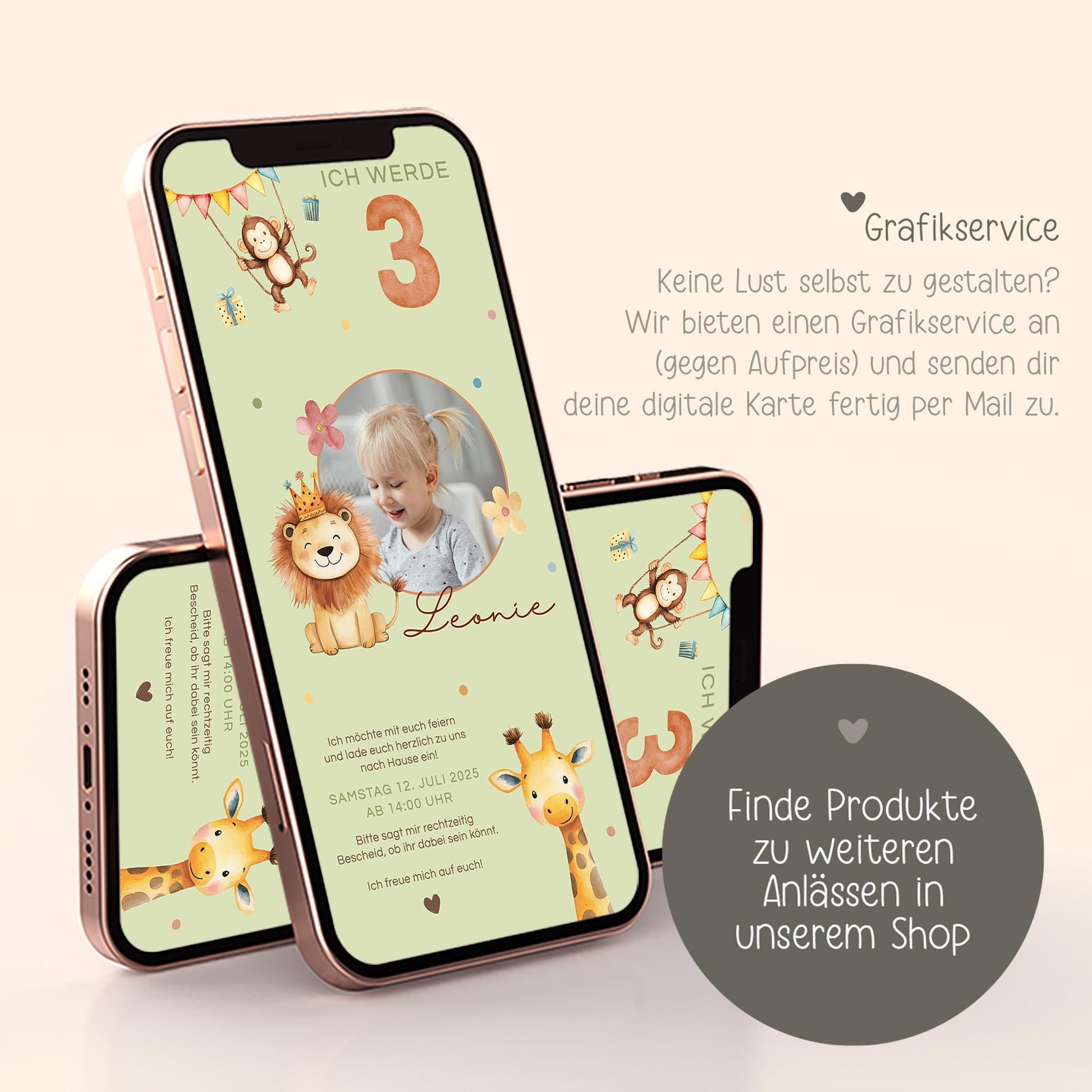 Digitale Einladung Kindergeburtstag 1 2 3 4, personalisierbare E-Card WhatsApp, Einladung Foto Mädchen, Junge, Geburtstagseinladung Vorlage kleinebuchstaben