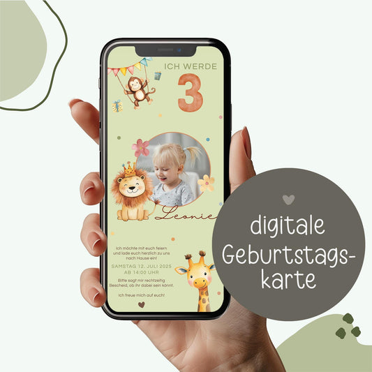 Digitale Einladung Kindergeburtstag 1 2 3 4, personalisierbare E-Card WhatsApp, Einladung Foto Mädchen, Junge, Geburtstagseinladung Vorlage kleinebuchstaben