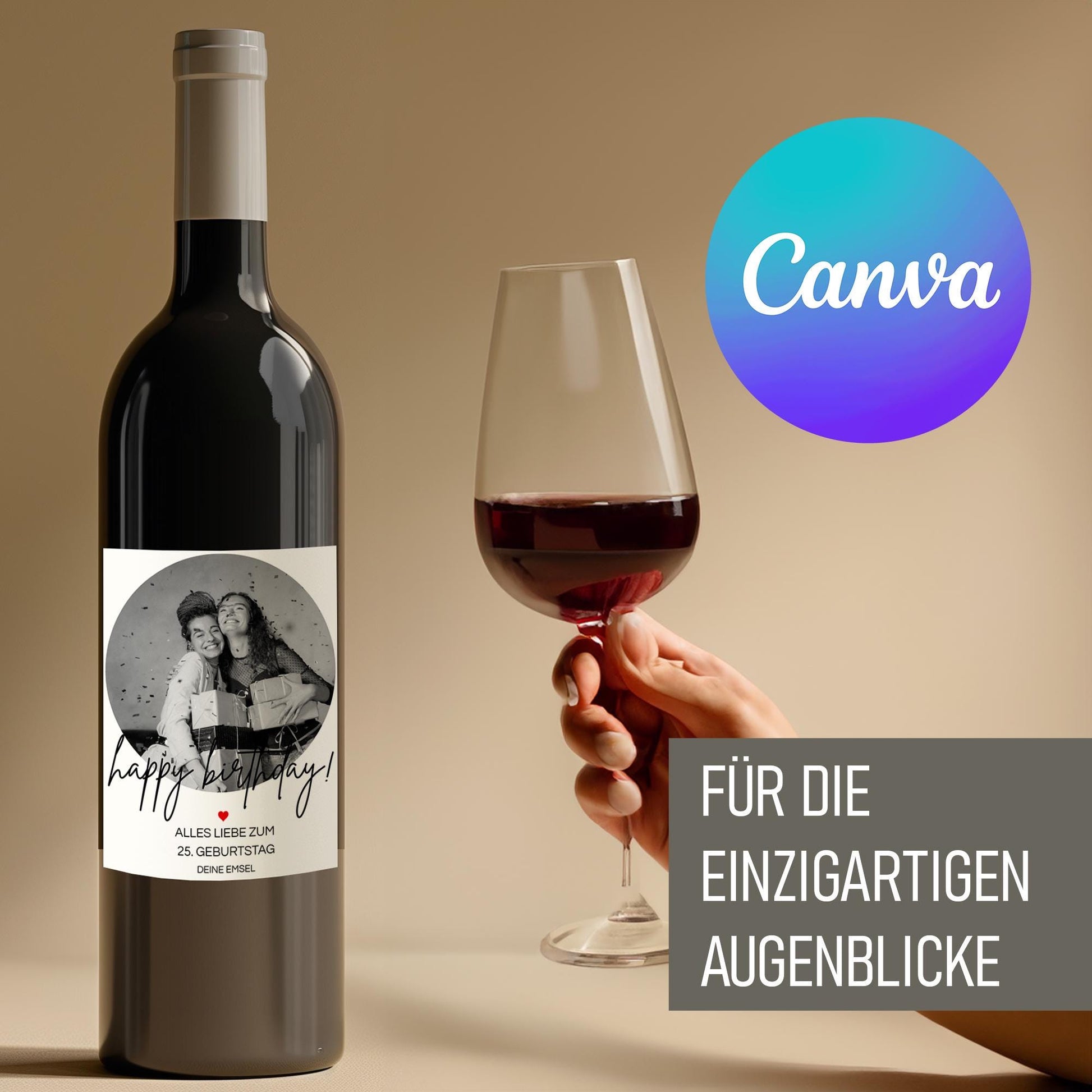 Personalisiertes Weinetikett - Eigenes Design, Geburtstags-Flaschenetikett mit Foto & Namen, ideales Geschenk mit Foto, Hochzeit, Job, Danke kleinebuchstaben