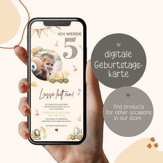 Digitale Einladung Kindergeburtstag 1 2 3 4, personalisierbare E-Card WhatsApp, Einladung Foto Mädchen, Junge, Geburtstagseinladung Vorlage kleinebuchstaben