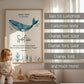 Individuell anpassbares Taufposter Wal – online bearbeiten & sofort downloaden. Perfektes Geschenk zur Taufe - DIN A6 A5 A3 A2 US Letter kleinebuchstaben