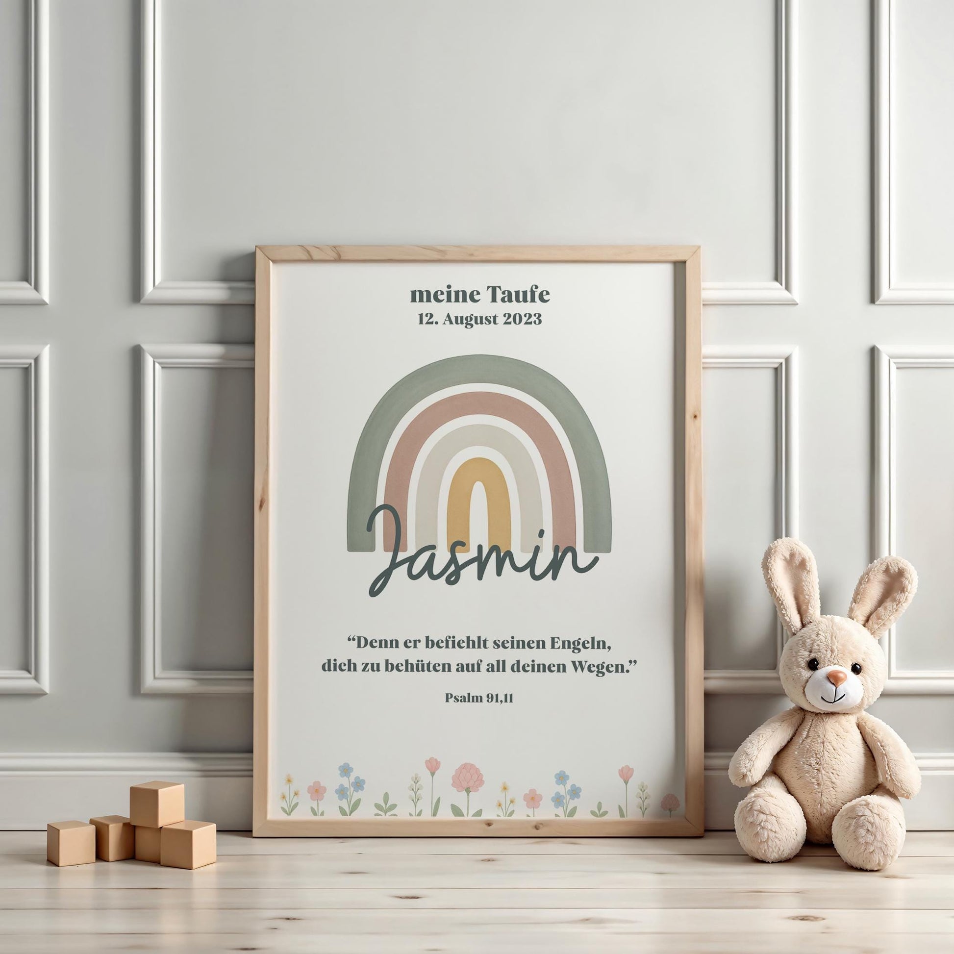 Taufposter Regenbogen – Sofort-Download | Digitales Kinderzimmerbild | Format: DIN A6, A5, A3, A2, US Letter | 30x45, 40x60, 50x75, 60x90 kleinebuchstaben