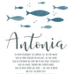 Taufposter Fische Patenbrief – Sofort-Download | Personalisiert Taufbrief | Formate: A6, A5, A3, A2, US Letter | 30x45, 40x60, 50x75, 60x90 kleinebuchstaben