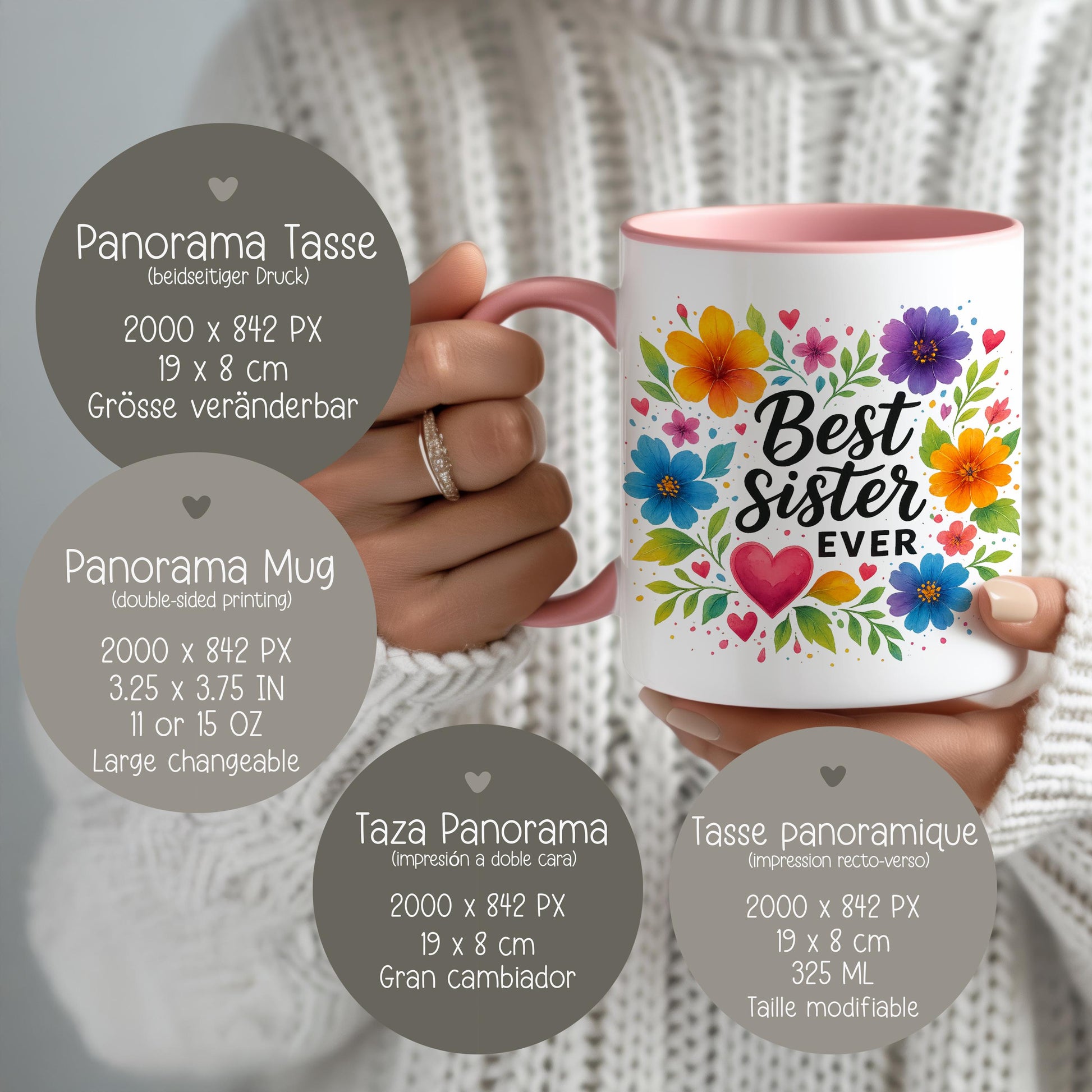 Tassenvorlage 10 oz - 11 oz - 12 oz - 15 oz - Best Sister Ever - Tassenvorlage - Sublimation - PNG - Geschenk - Tasse - Name - Canva kleinebuchstaben
