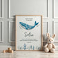 Individuell anpassbares Taufposter Wal – online bearbeiten & sofort downloaden. Perfektes Geschenk zur Taufe - DIN A6 A5 A3 A2 US Letter kleinebuchstaben
