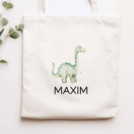 Kinder-Beutel Stoffbeutel Dinosaurier Dino Wunschname Stofftasche Brontosaurus Tasche personalisiert als Sporttasche, Wechselwäsche & Schule  kleinebuchstaben   