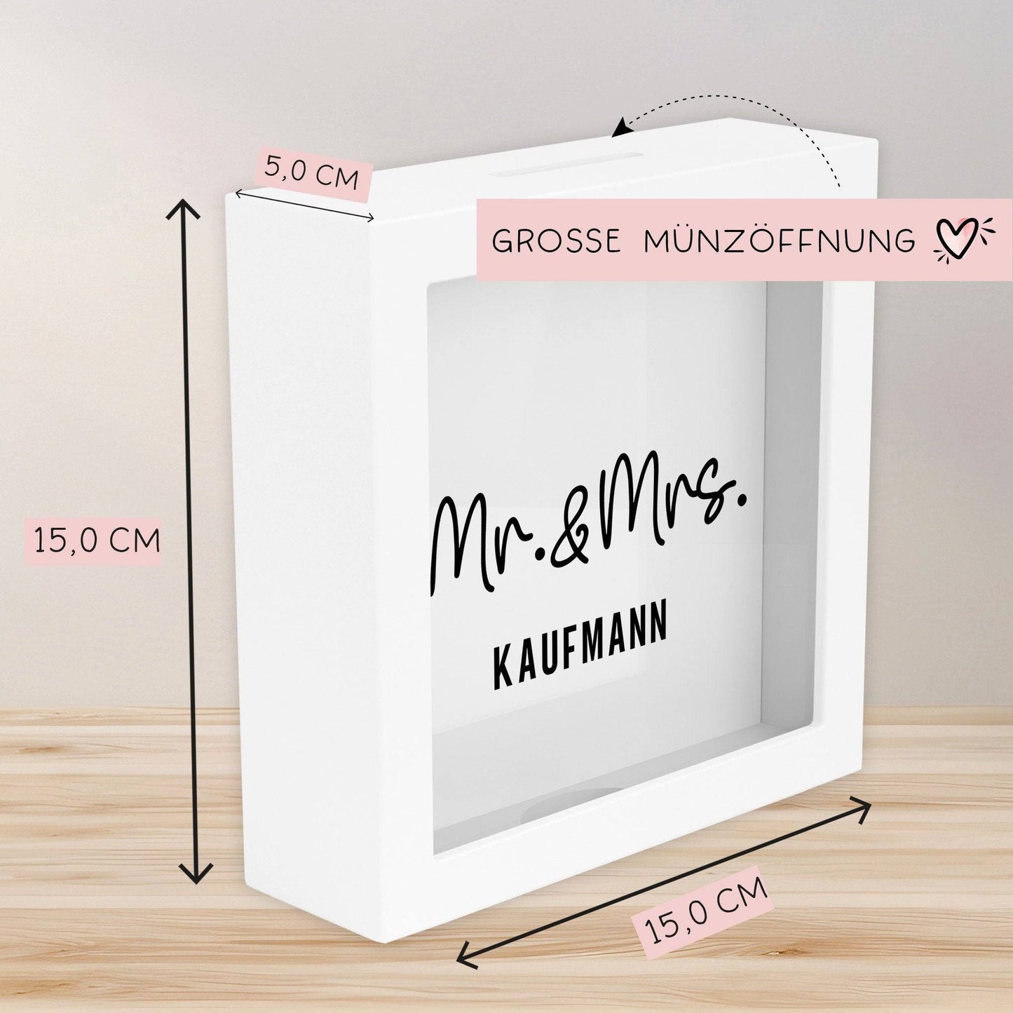 Mr und Mrs. Spardose Hochzeit personalisiert Datum & Name Brautpaar Bräutigam Braut Geldgeschenk Sparschwein Hochzeitsgeschenk Geld  kleinebuchstaben   