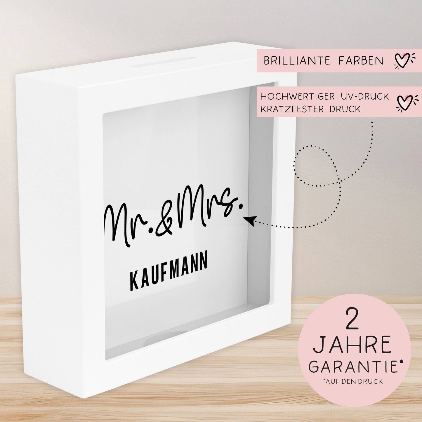 Mr und Mrs. Spardose Hochzeit personalisiert Datum & Name Brautpaar Bräutigam Braut Geldgeschenk Sparschwein Hochzeitsgeschenk Geld  kleinebuchstaben   