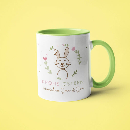 Ostertasse personalisiert mit Namen "Frohe Ostern" Hase Ostergeschenk für Kinder Männer Frauen Geschenkidee zu Ostern. Geschenk Tasse  kleinebuchstaben   