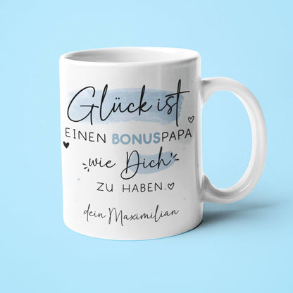 Personalisierte Tasse Bonuspapa zum Vatertag - Geburtstag - Kaffeetasse mit Wunschnamen. Geschenk, Vatertags Geschenk, Weihnachtsgeschenk  kleinebuchstaben nur Bonuspapa  