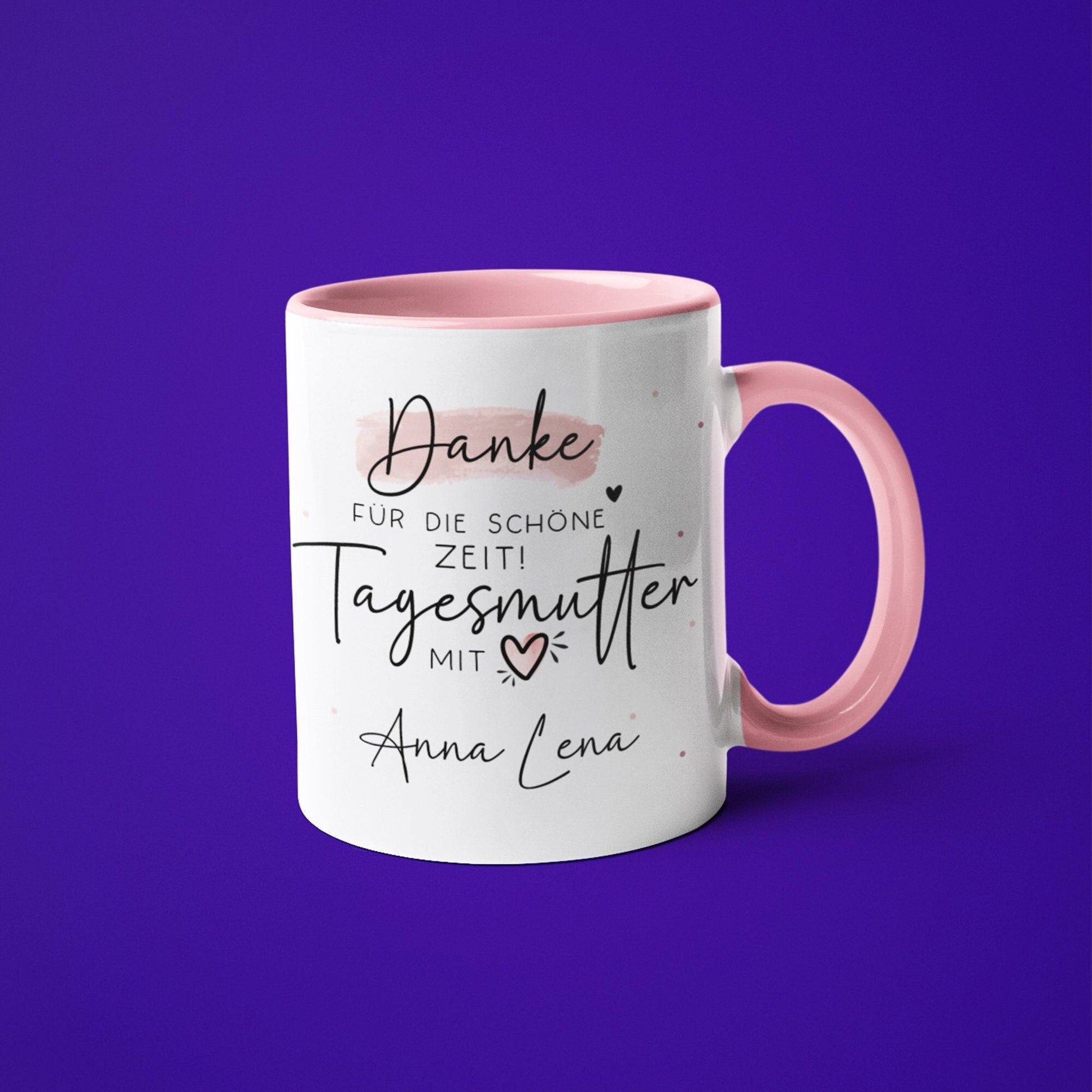 Personalisierte Tasse "Danke für die Schöne Zeit" Tagesmutter mit Herz - Geschenk zum Abschied, Kindergarten, KIGA, KITA, Erzieherin  kleinebuchstaben   