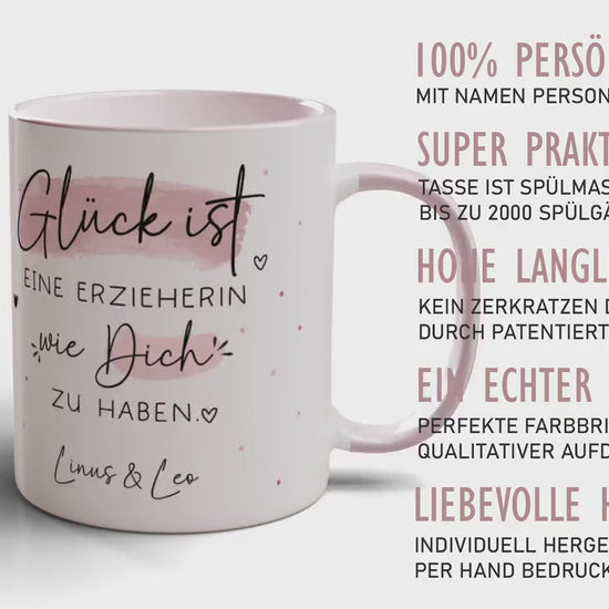 Personalisierte Tasse – Glück ist eine ERZIEHERIN wie dich zu haben -Geschenk zum Geburtstag, Ostern, Weihnachten mit Wunschnamen,Betreuerin