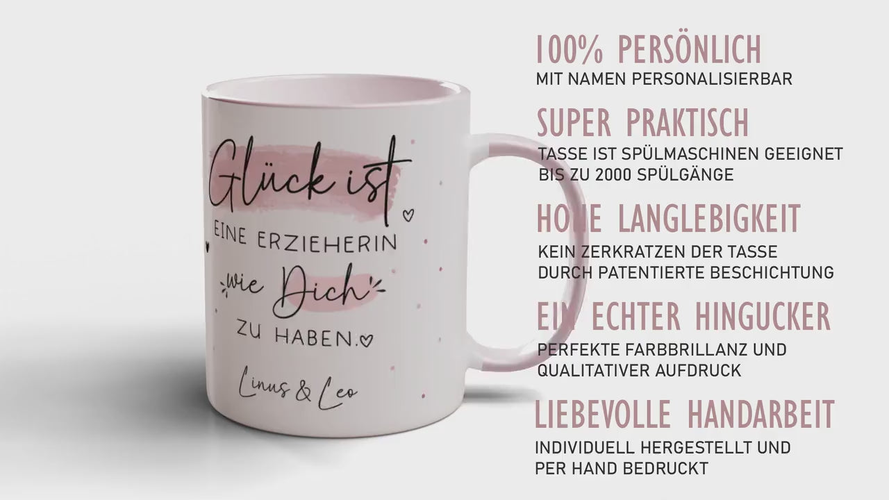 Personalisierte Tasse – Glück ist eine ERZIEHERIN wie dich zu haben -Geschenk zum Geburtstag, Ostern, Weihnachten mit Wunschnamen,Betreuerin